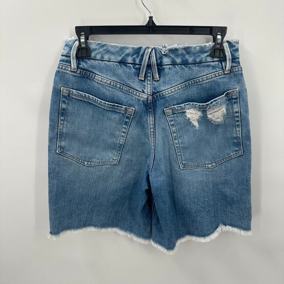 GOOD AMERICAN NWT 90's Icon Bermuda Denim Jean Raw Hem Short in Indigo073 // 2 - Picture 8 of 10